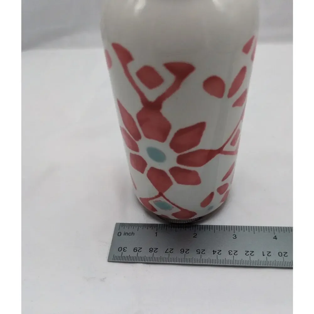 Pier 1 Hand Painted Terracotta Vase 8in Floral Geometric Boho Decor Ceramic